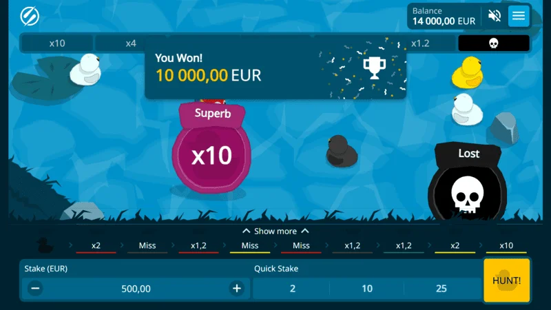 Exploding Ducks - grote winst met een vermenigvuldiger van x10